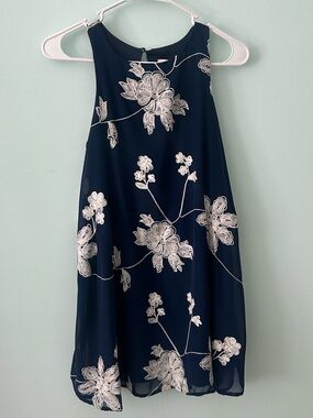 GB girls Navy Dress with White Embroidered Detailing